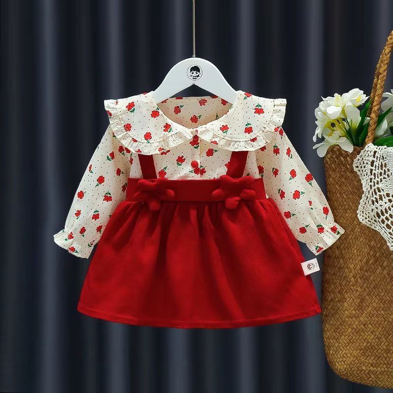 Autumn Blossom – Newborn Baby Girl Long Sleeve Princess Dress with Floral Lapel Design