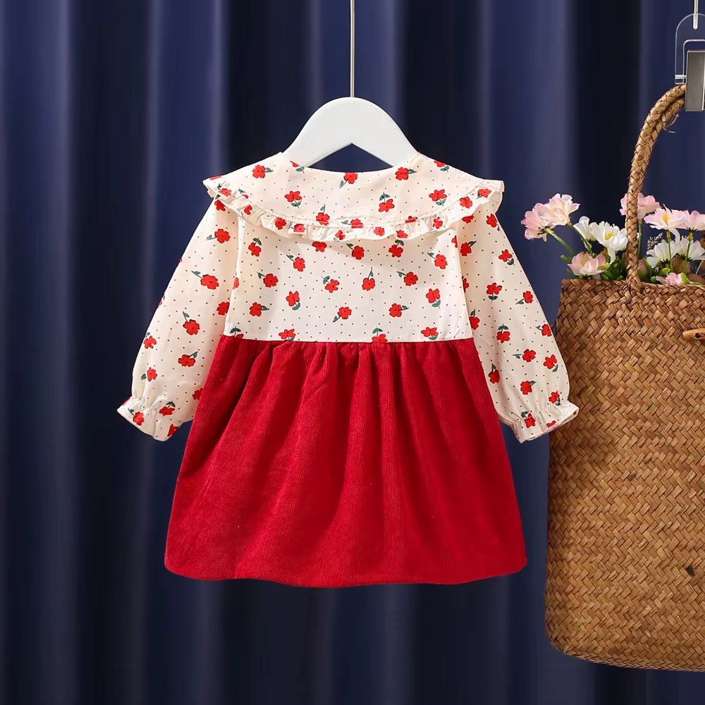 Autumn Blossom – Newborn Baby Girl Long Sleeve Princess Dress with Floral Lapel Design
