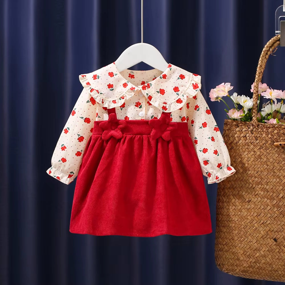 Autumn Blossom – Newborn Baby Girl Long Sleeve Princess Dress with Floral Lapel Design